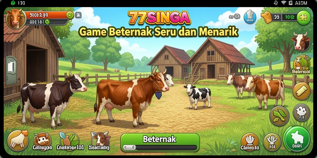 Antarmuka visual menarik dari game Beternak 77SINGA.