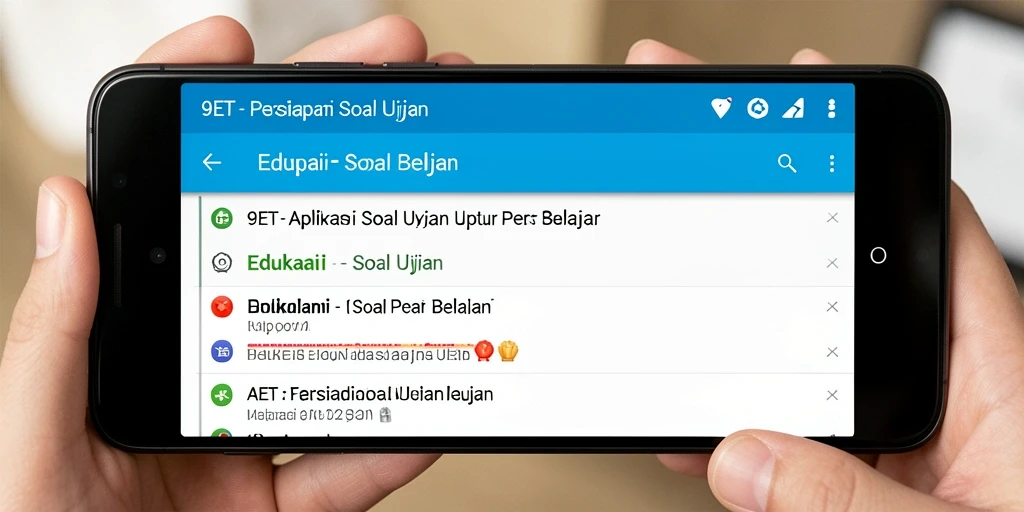 Tampilan antarmuka aplikasi Soal Ujian 9ET yang interaktif.