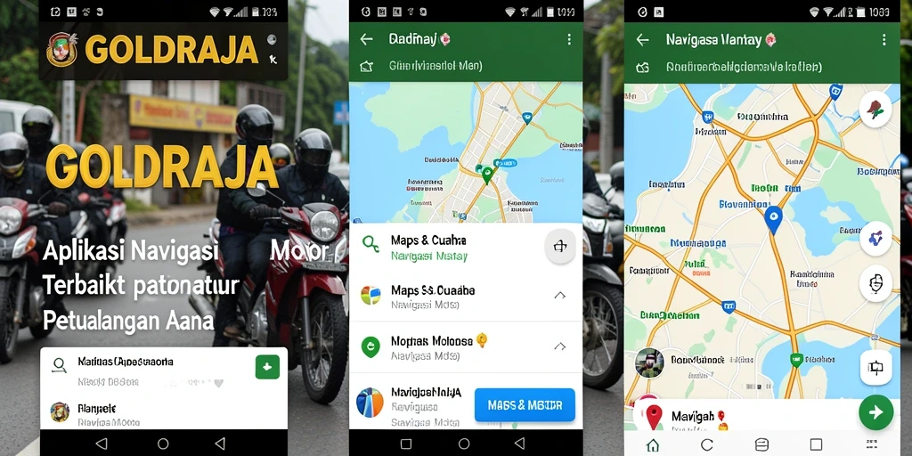 Tampilan antarmuka aplikasi GOLDRAJA untuk navigasi motor yang intuitif.