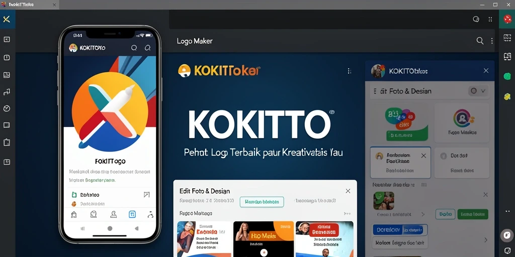 Antarmuka pengguna KOKITOTO untuk pembuatan logo yang sederhana dan efektif.