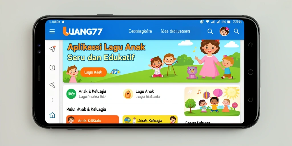 Antarmuka aplikasi UANG77 menampilkan pilihan lagu anak yang menarik.